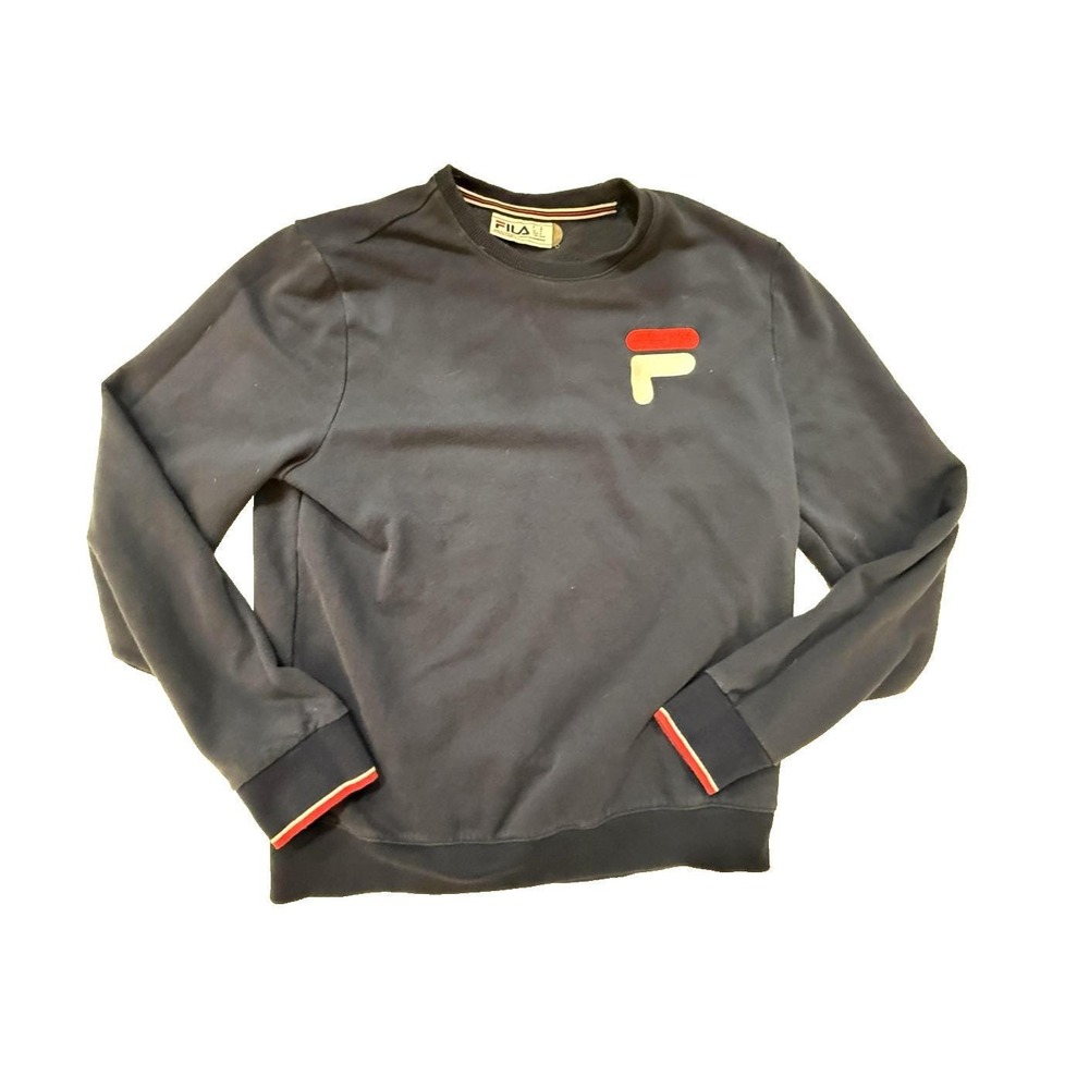 Vintage 90s FILA Sweatshirt Mens M Navy Spellout Sporty Streetwear